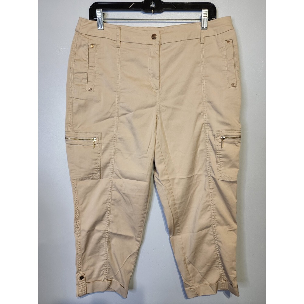 Chico's Luxe Twill Utility Cropped Womans Size 2P Petite Khaki Beige Zip Pants